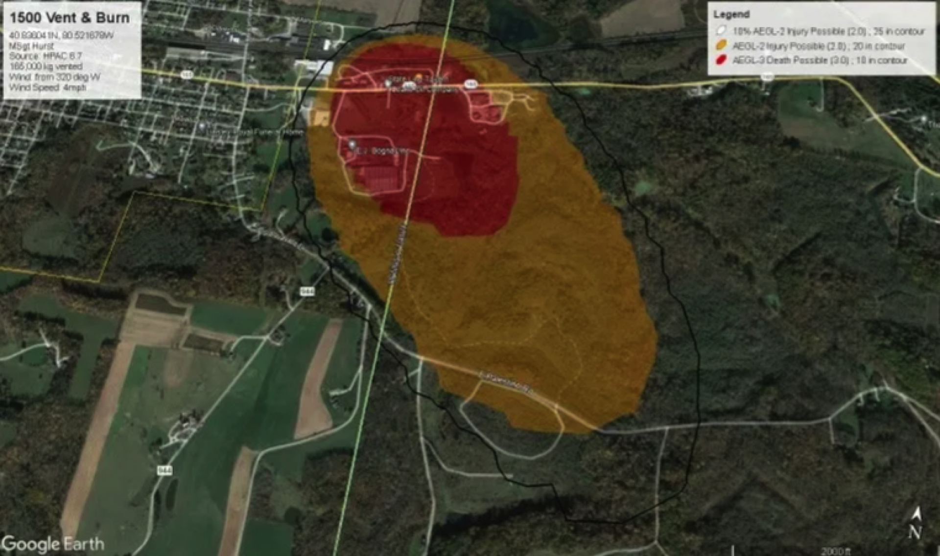 The affected area of contamination caused immediate evacuations near the train derailment in East Palestine, Ohio.