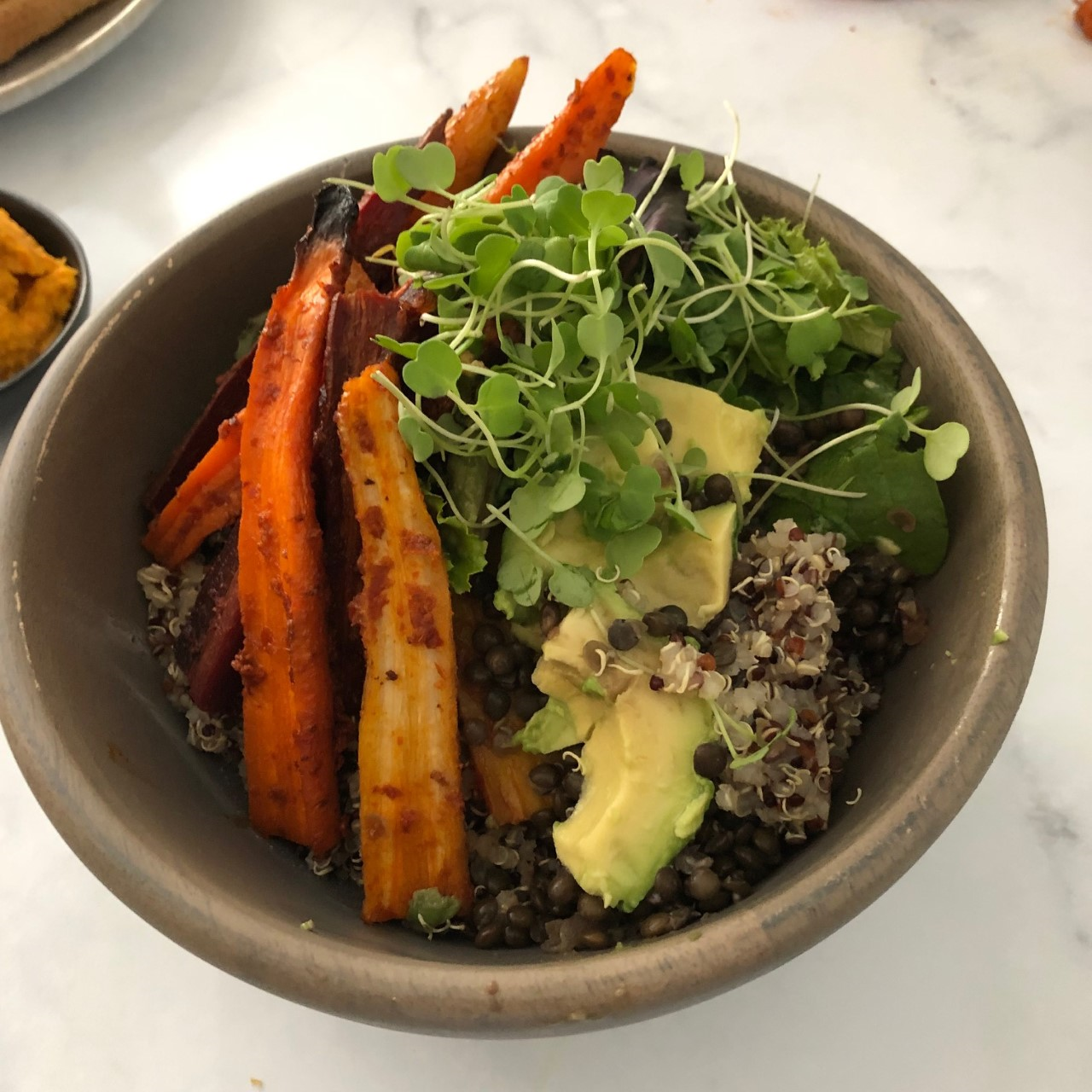 harissa roasted carrot buddha bowl